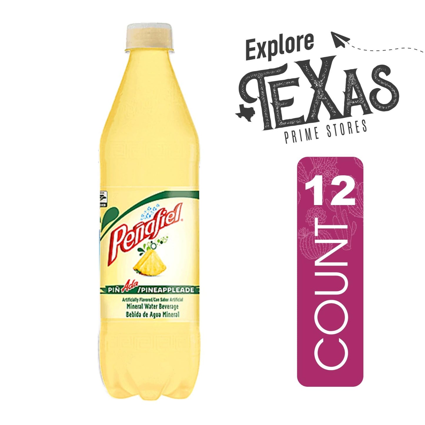 Unique Outlet Pineappleade Mineral Spring Water, 12 Pack, 20.3 fl oz Plastic Bottles, Imported from Mexico