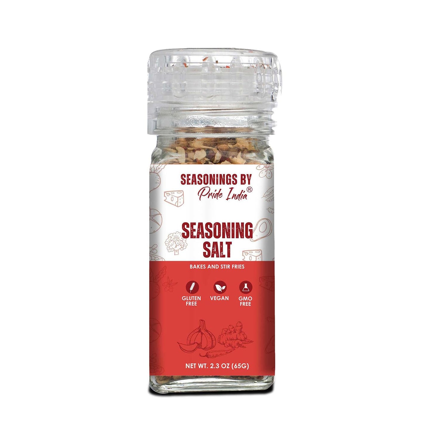 Pride Of India Seasoning Salt Grinder, Garlic Onion Spice Blend, 2.3 oz, Vegan, Gluten Free