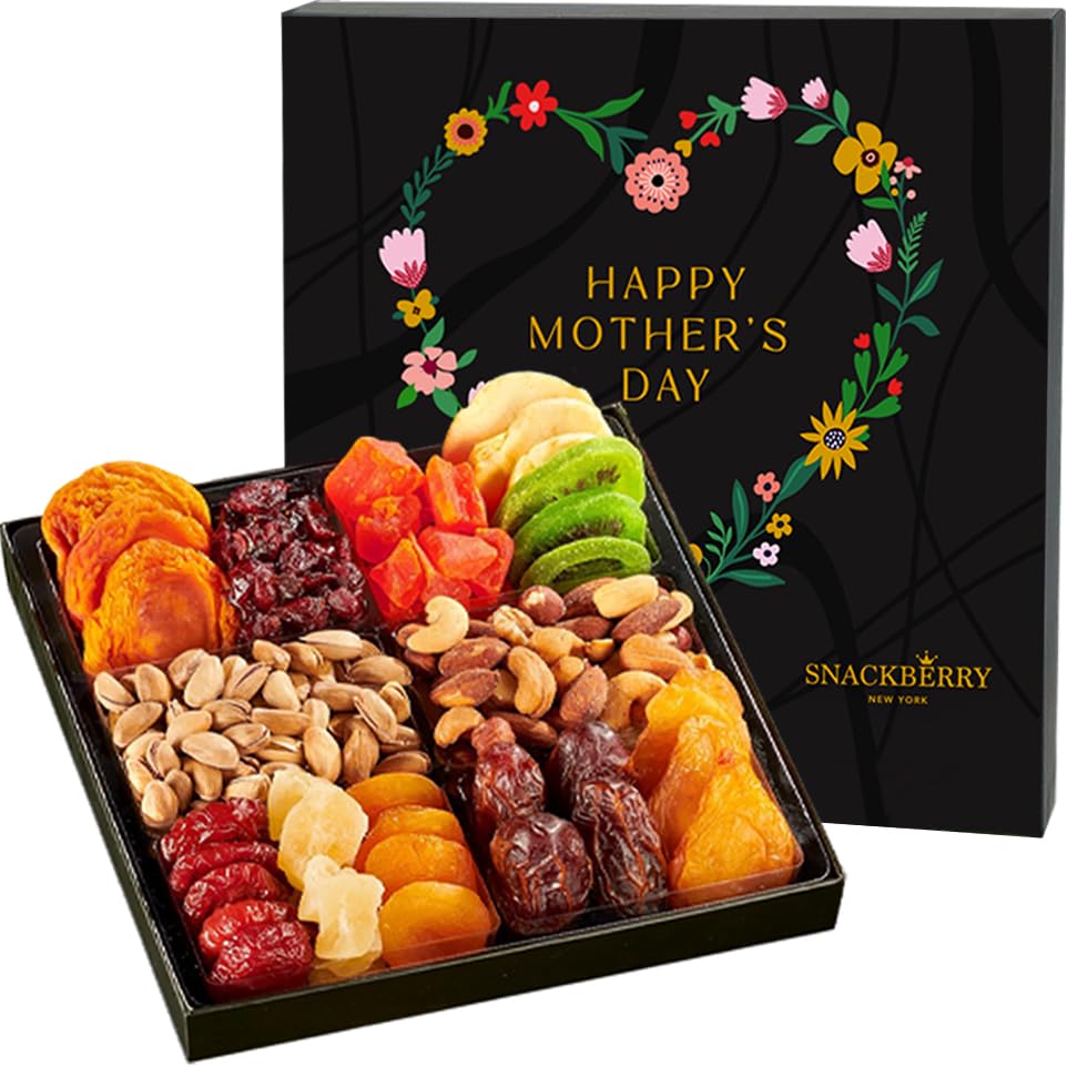 Mothers Day Dried Fruit & Nuts Basket Platter, Gourmet Food Bouquet Care Package, Healthy Kosher Snack Box - Her (12 Variety) (3