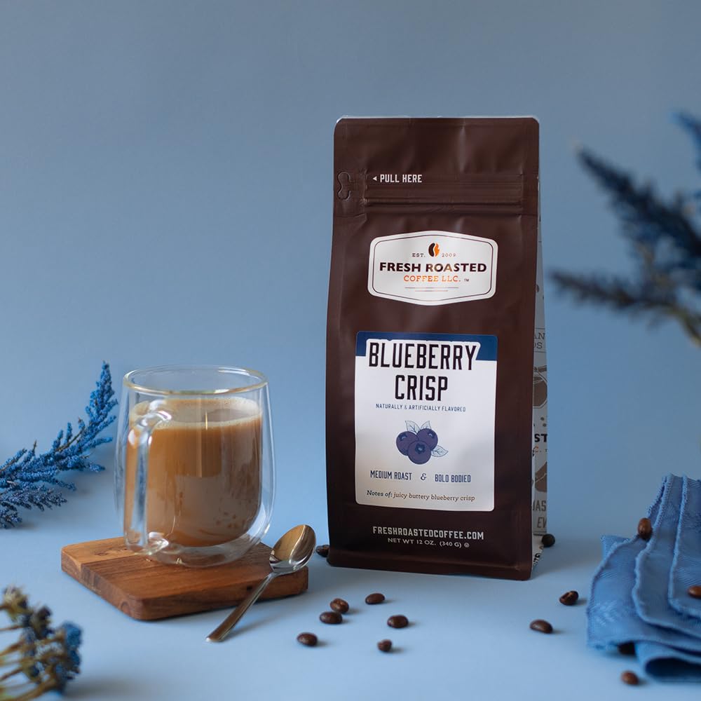 Fresh Roasted Coffee, Blueberry Crisp Flavored Coffee, 2 Lb (32 Oz), Medium Roast, Kosher, Ground