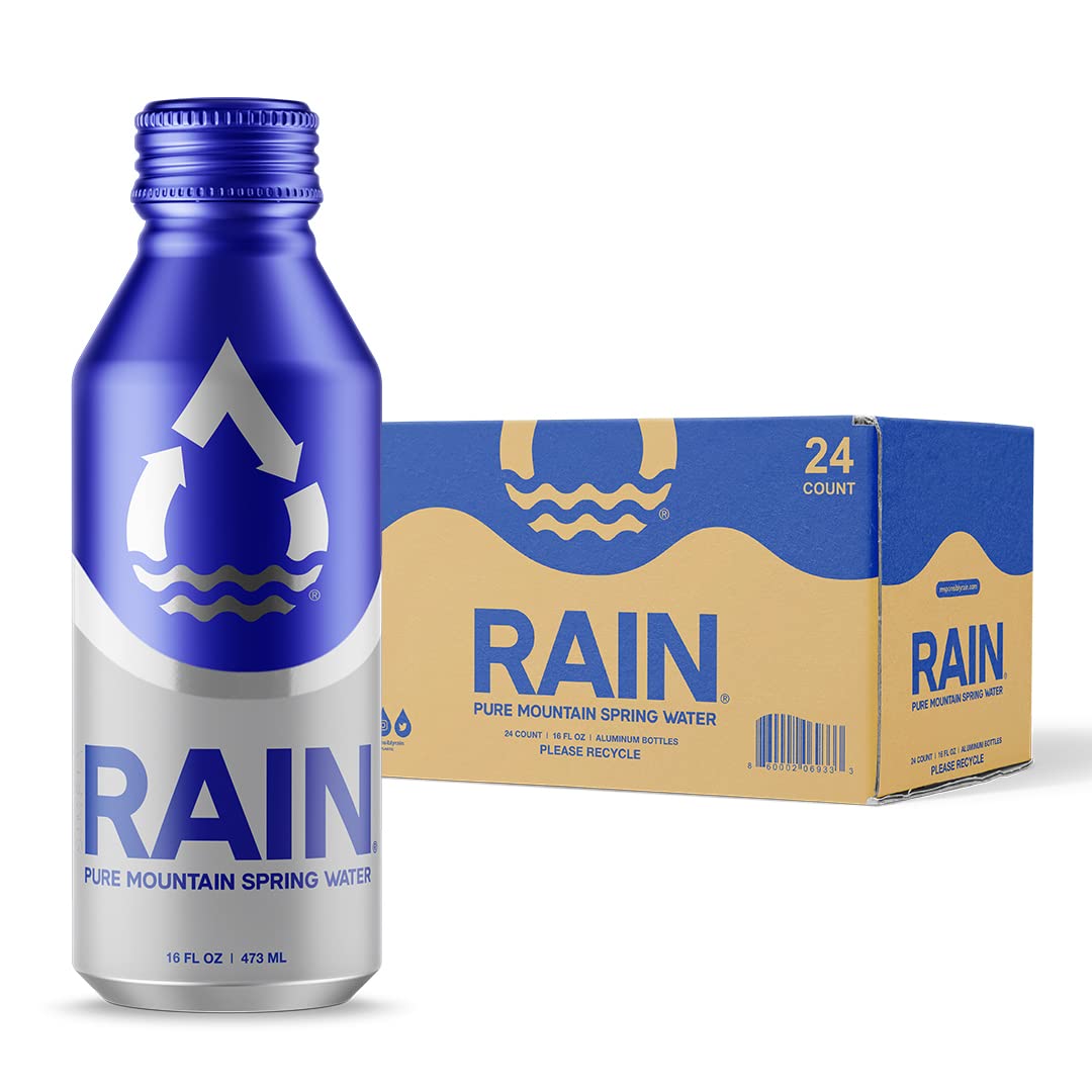 Rain, Spring Water, 16 Oz, 24 Pack, Bottled At The Source, Plastic-Free Recyclable Eco Friendly Aluminum