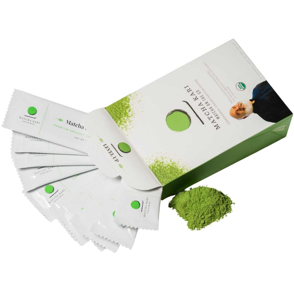 Matcha Kari Ceremonial Organic Matcha Green Tea Single Serving Sticks, 12 Count Pack, Green