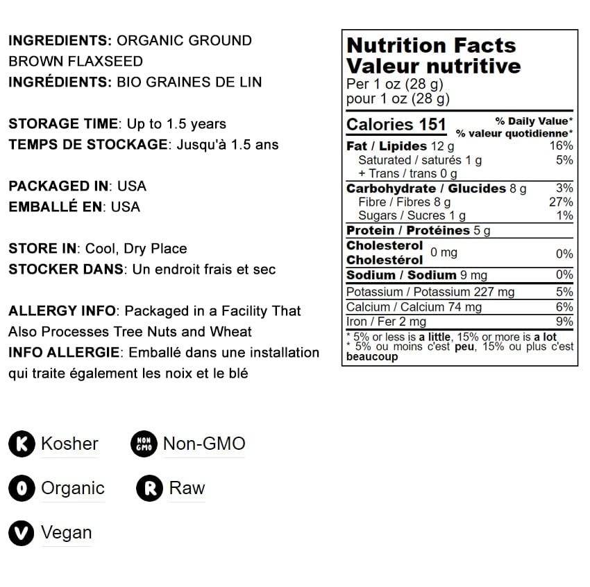 Food to Live Organic Brown Flaxseed Meal, 4 Pounds - Non-GMO, Kosher, Cold-Milled from Raw Whole Seeds, Pure Powder, Vegan Super
