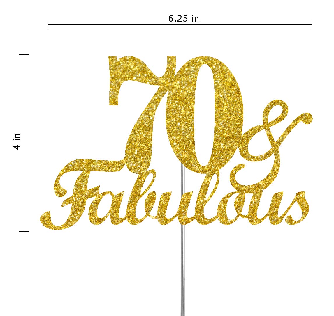 RokAPary 70th Birthday Cake Topper, Gold Glitter Acrylic, Sturdy Double-Sided, Made in USA, Model RCTF