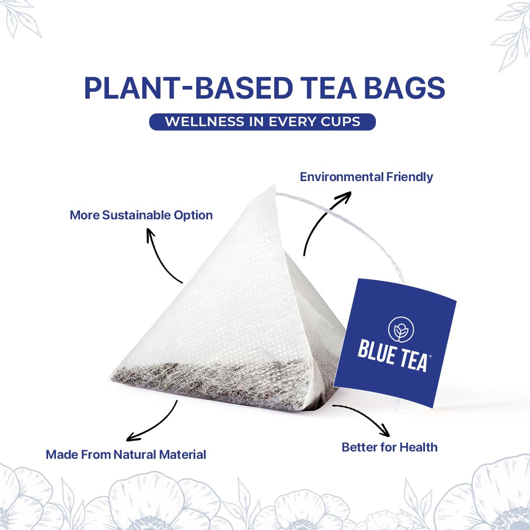 Blue Tea - Hibiscus Assorted Herbal Sampler Tea Pack (6 Flavors, 30 Tea Bags Gifts Set) | Ginger, Mint, Rooibos, Rose, Cinnamon, Lemongrass | Gifts For Her & Him |
