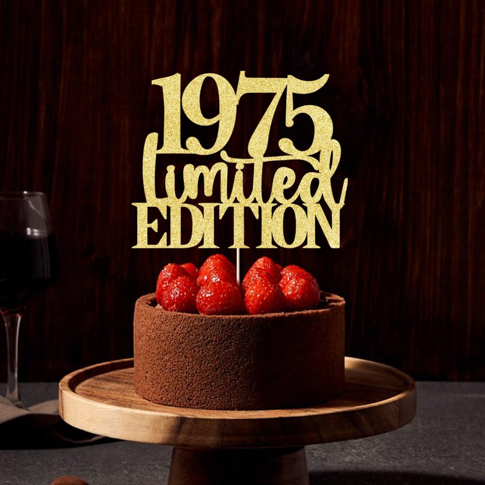 Yetxel 1975 Cake Topper - Limited Edition Golden Glitter Decoration for 50th Birthday Celebration