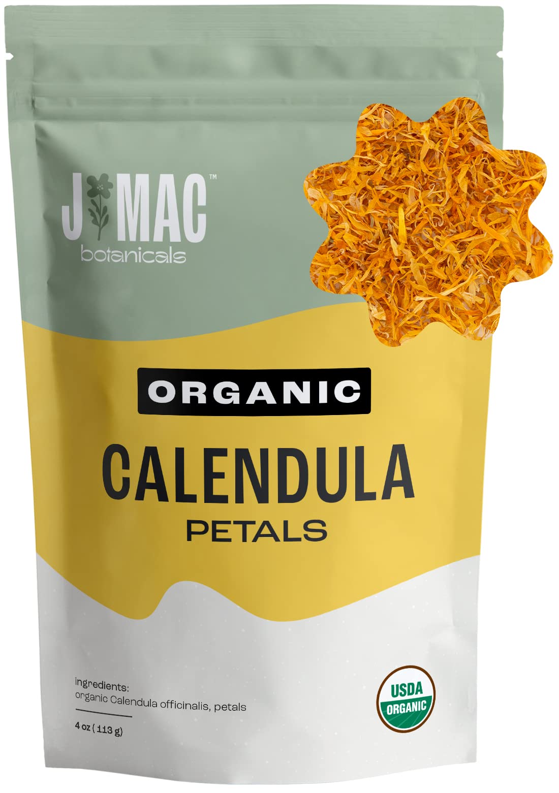 J MAC BOTANICALS Organic Calendula Petals Edible Dried Flowers 4 oz