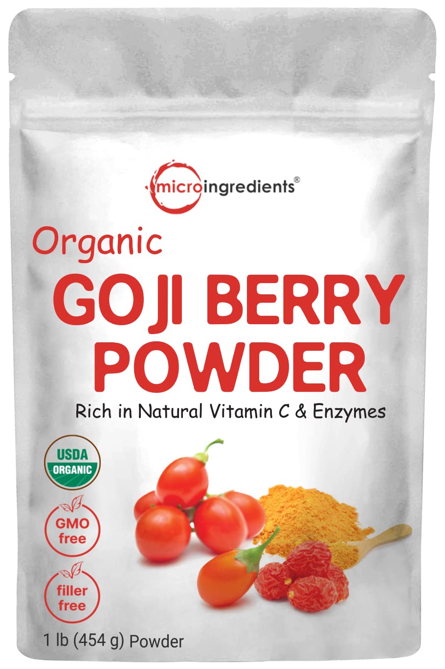 Organic Goji Powder, 16 Ounces | 100% Natural Fruit Source | Sulfate & Additive Free | Great Flavor for Drinks, Snacks, & Bevera