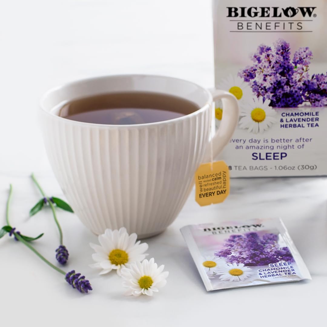 Bigelow Tea Sleep Chamomile Lavender Herbal Tea, Caffeine Free, 18 Count (Pack of 6), 108 Total Tea Bags