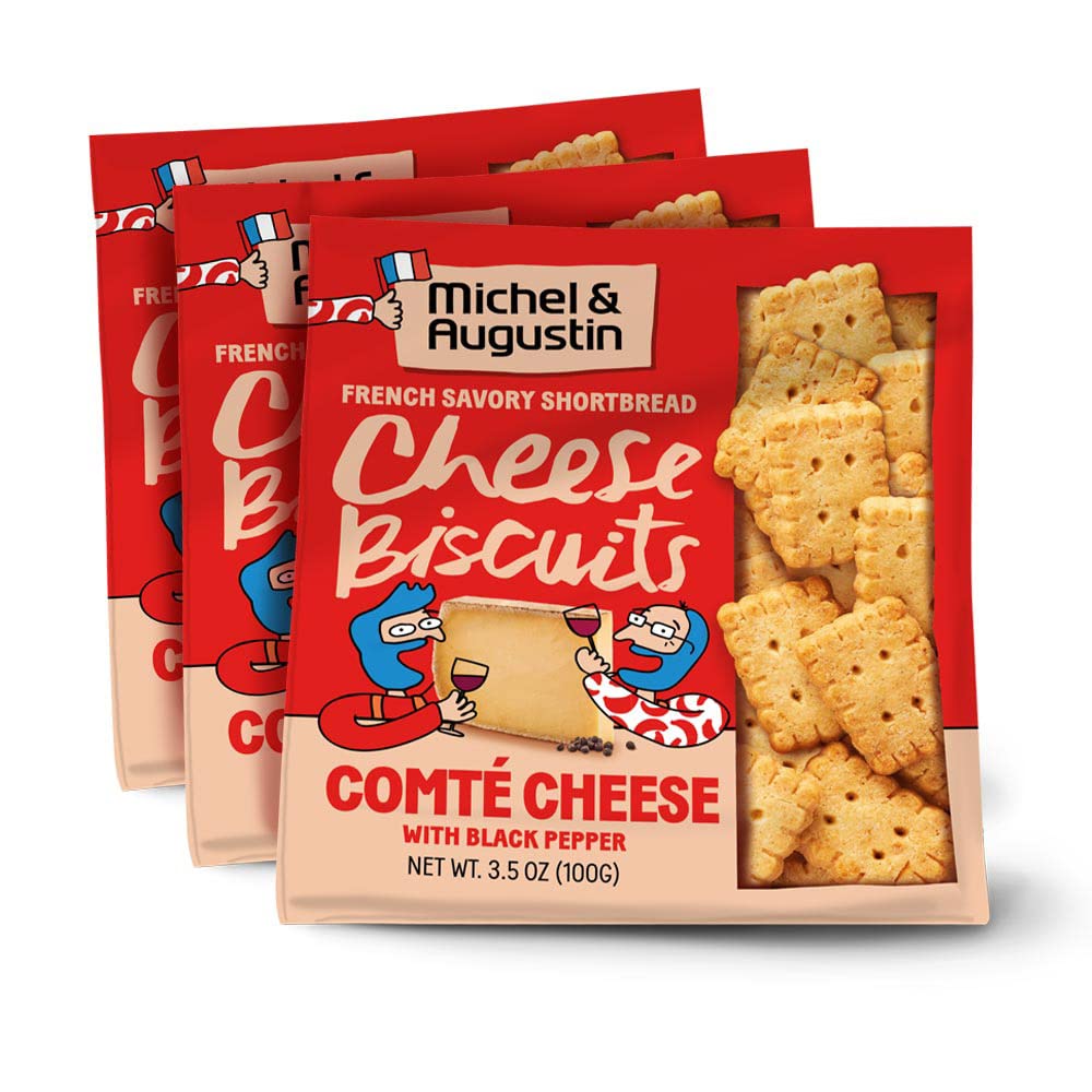 Michel Et Augustin Cheese Crackers, Comt   Cheese Biscuits With Black Pepper, Crispy Gourmet Snacks, Savory Snacks Party Cracker