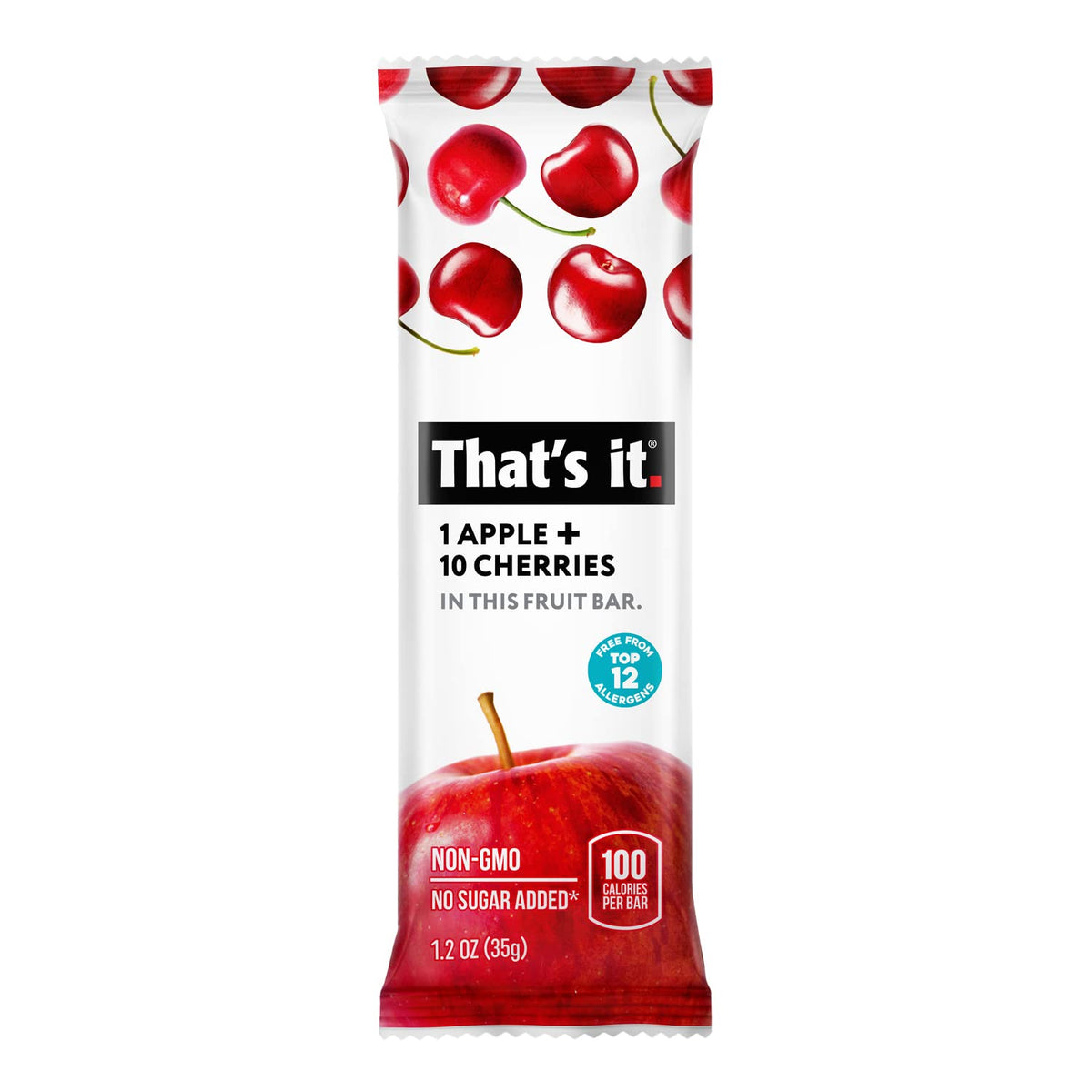 Thats it. Apple + Cherry 100% Natural Real Fruit Bar, Best High Fiber Vegan, Gluten Free Healthy Snack, Paleo for Children & Ad