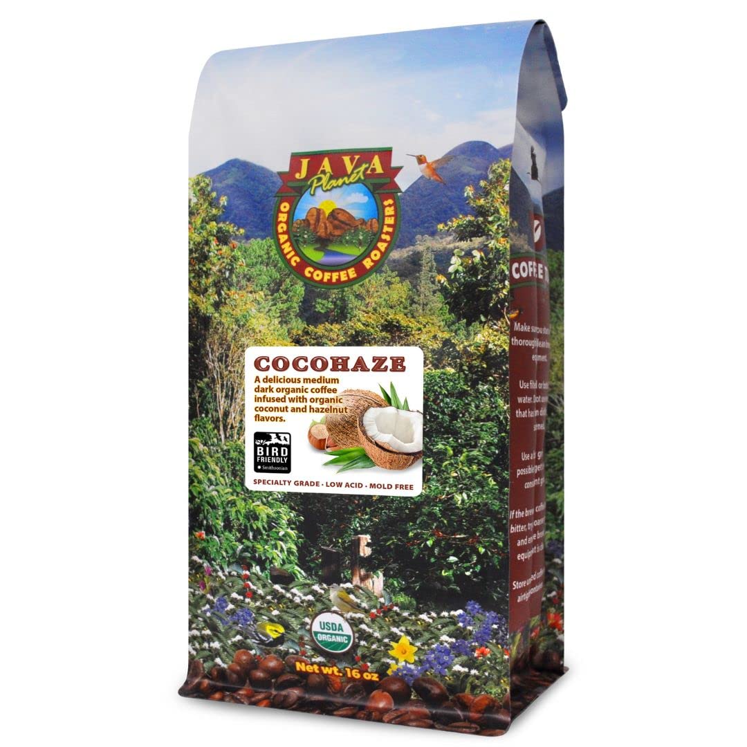 Java Planet - Coconut And Hazelnut Flavored Organic Coffee Beans Infused With Organic Flavoring, Fair Trade, Medium Dark Roast,
