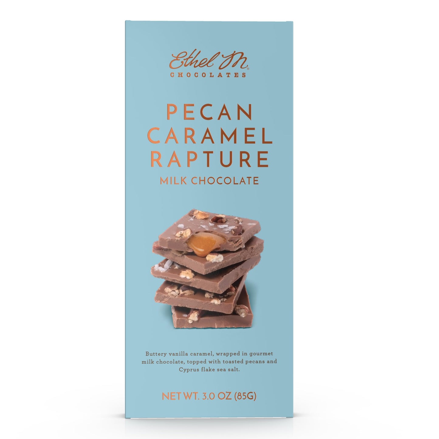 Ethel M Sea Salt Milk Chocolate Bar with Pecan Caramel, 85g, Small Batch, Brown