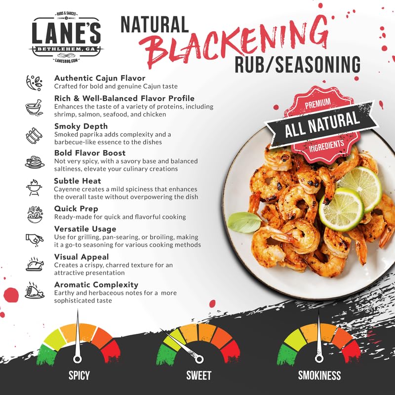 Lanes Blackened Seasoning Spice, All-Natural Cajun Blend for Fish, Pork & Beef, 4.6 Oz