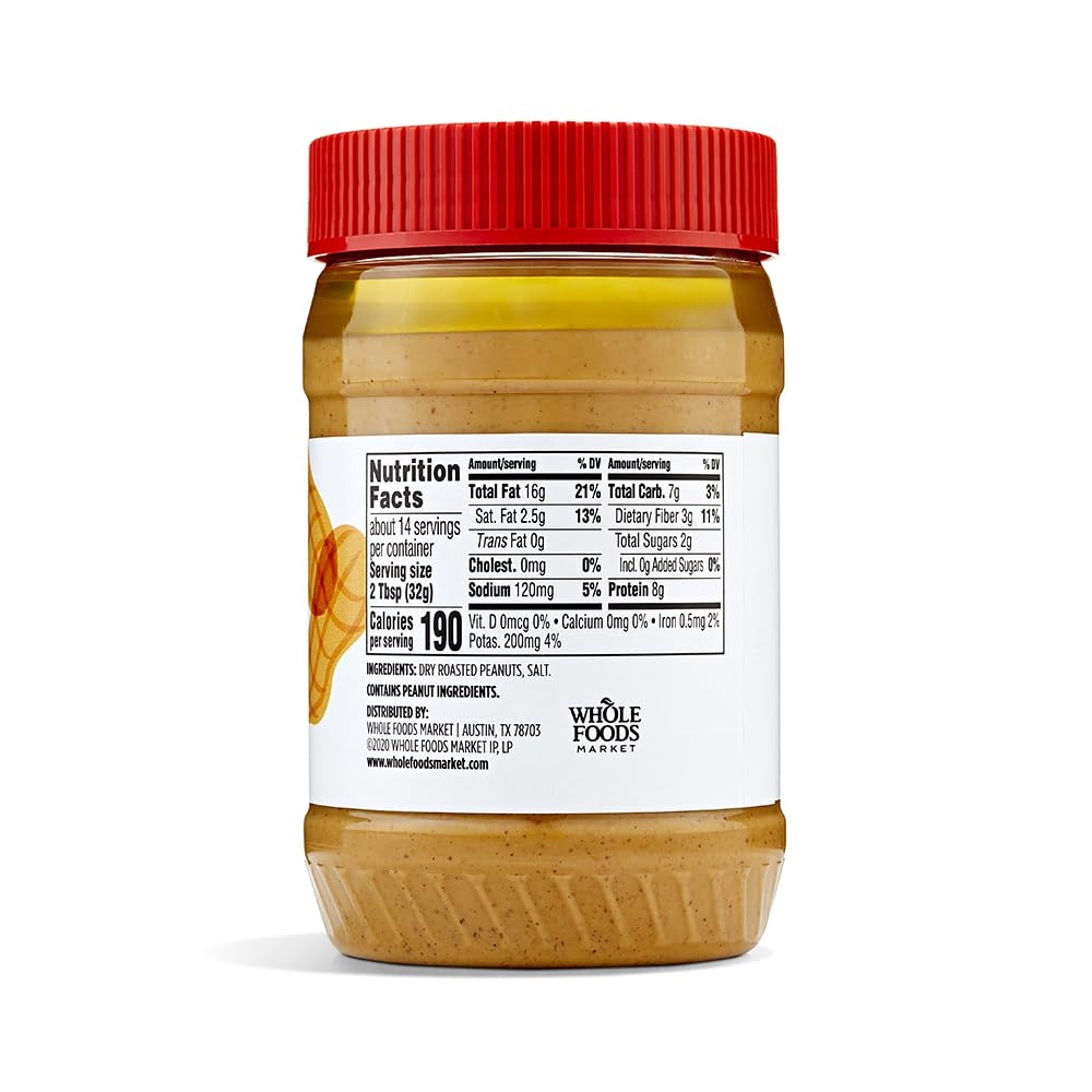 365 by Whole Foods Market Creamy Peanut Butter with Salt, 16 oz, Perfect for Spreads and Cooking, Pack of 1