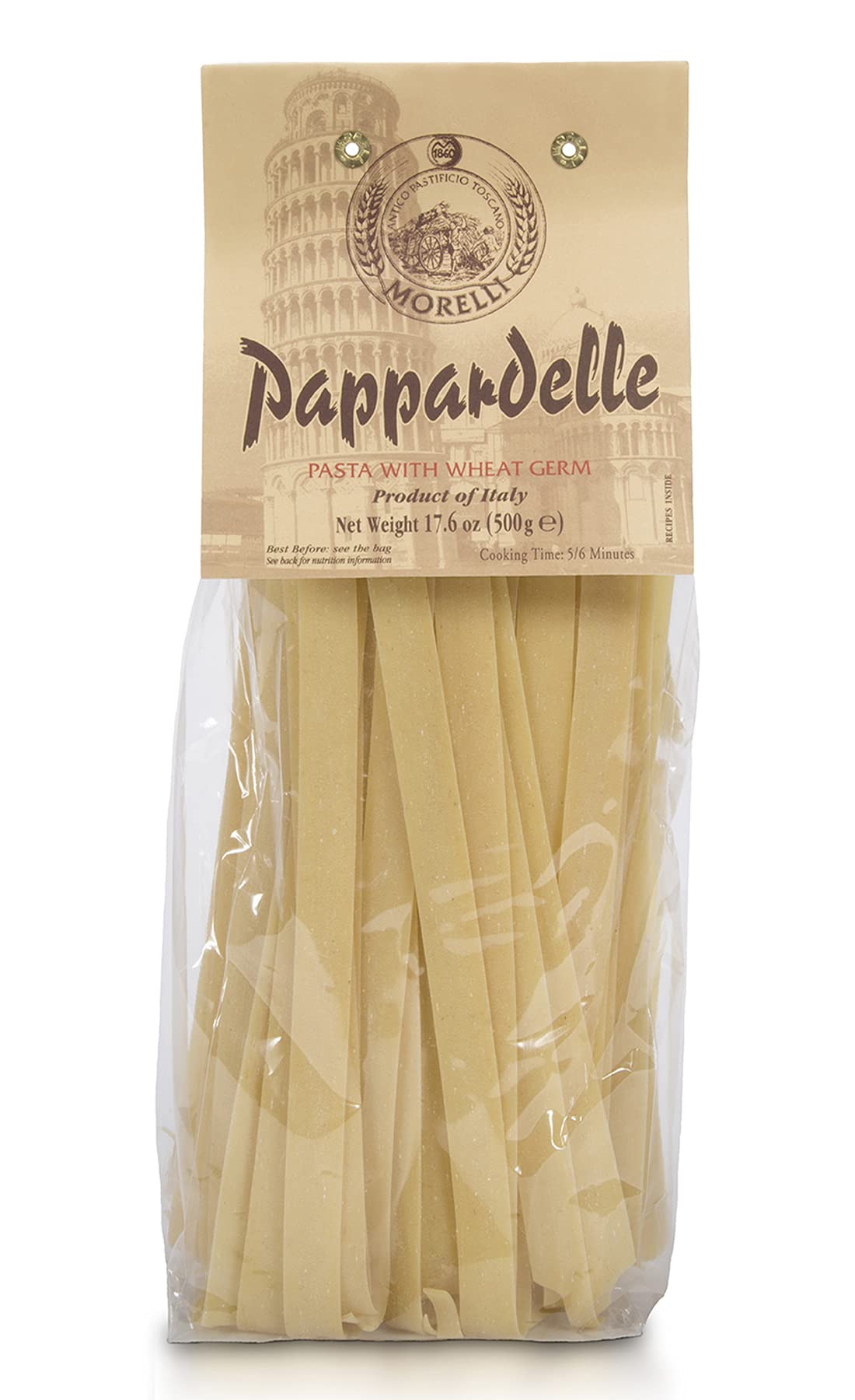 MORELLI Organic Pappardelle Pasta Noodles, Gourmet Durum Wheat, 17.6oz (500g), Off-white, Imported from Italy