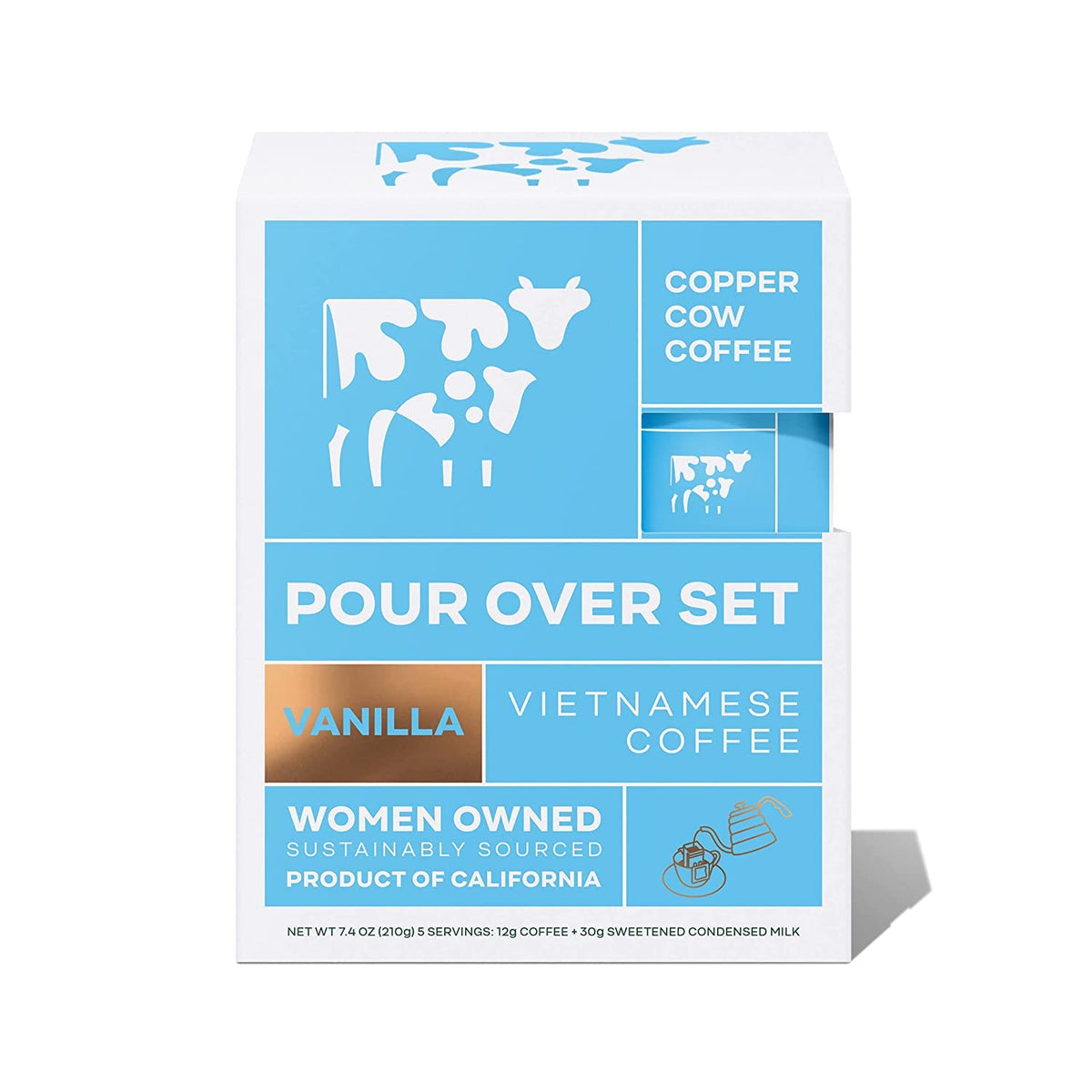 Copper Cow Coffee Vietnamese Vanilla Pour Over Coffee Kit, 7.4 Oz