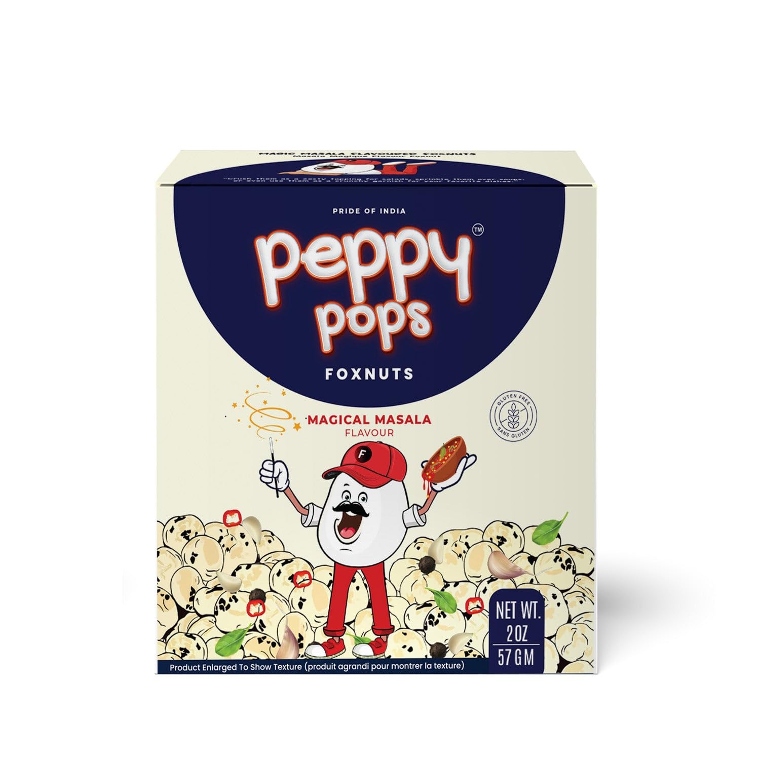 Peppy Pops Magical Masala Roasted Foxnuts 2 oz (57 gm) - Crunchy Makhana Snack, Vegan Gluten Free Protein Snack Pack, Low Calori