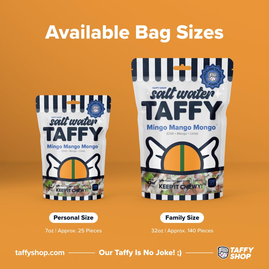Taffy Shop Mingo Mango Mongo, Chili Mango Lime Salt Water Taffy - Gourmet Soft Chewy Candy, Bulk Sweet Snack, Fresh Gift & Glute