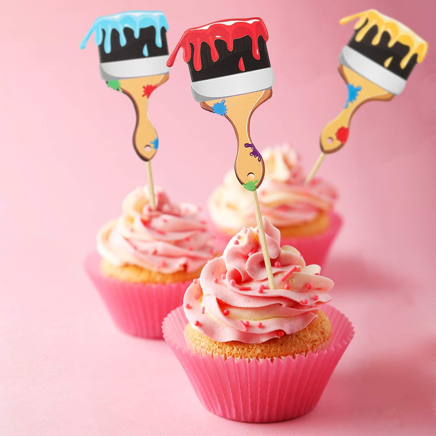 36Pcs Paint Brush Cupcake Toppers Painting Cupcake Picks Toothpicks For Art Theme Cake Decorations Artist Birthday Party Favors