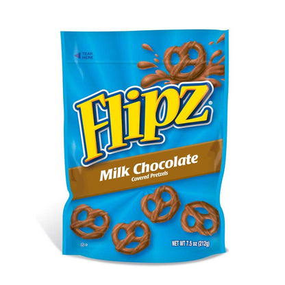 Flipz Milk Chocolate Covered Pretzels, 7.5 Ounce Stand Up Pouch -- 8 per case.