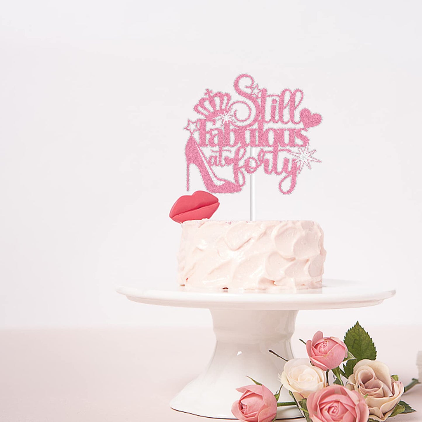 LINGBOOM Rose Gold Glitter Cake Topper for 40th Birthday, Cardstock, Model C-Fabulous at -P, Size ZJ1131