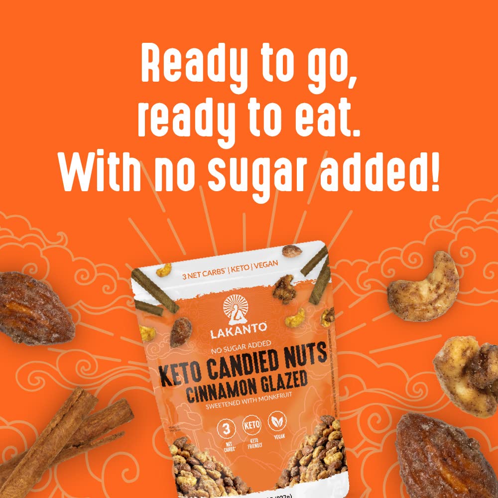 Lakanto Candied Nuts - Cinnamon Glazed, No Sugar Added, Keto Friendly, Vegan, 8 Ounce