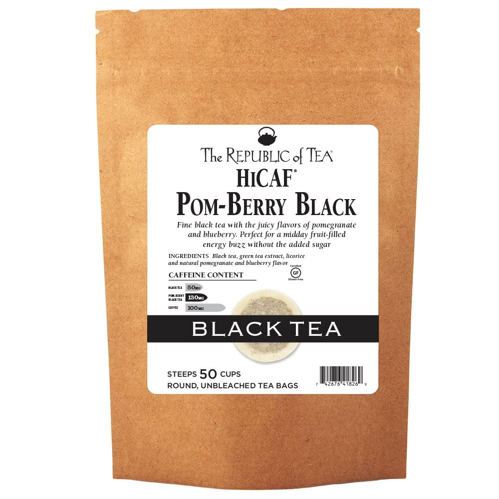 The Republic of Tea HiCAF Pom-Berry Black Tea, High Caffeine, 50 Tea Bags, Pomegranate Blueberry Flavor