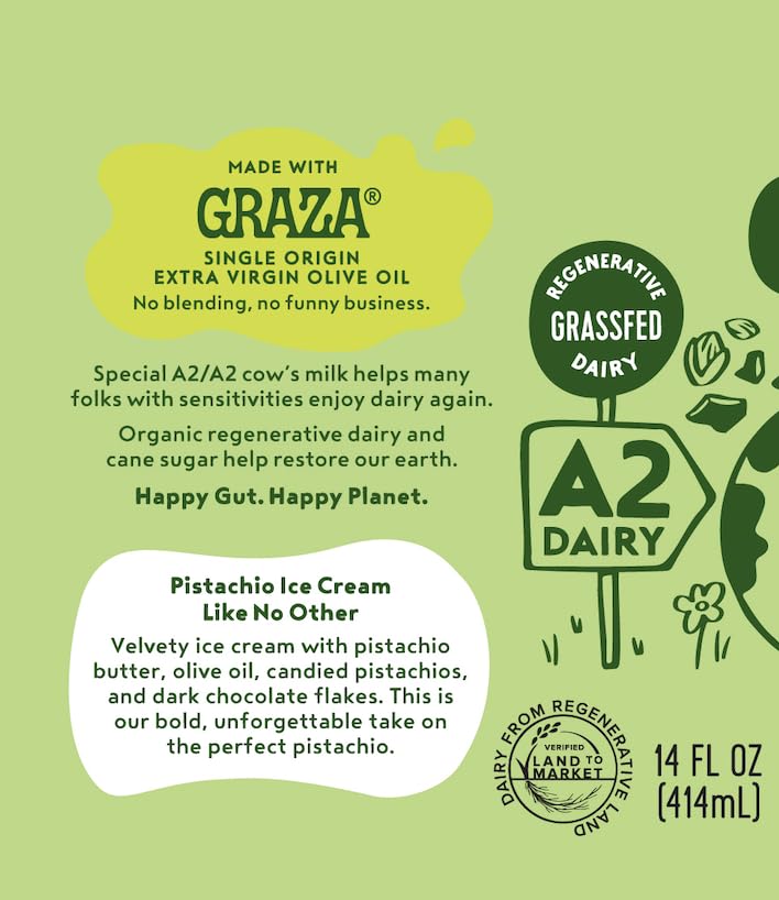 Alecs Pistachio Crunch Organic Ice Cream - Grassfed, Regenerative A2 Dairy, 14 oz