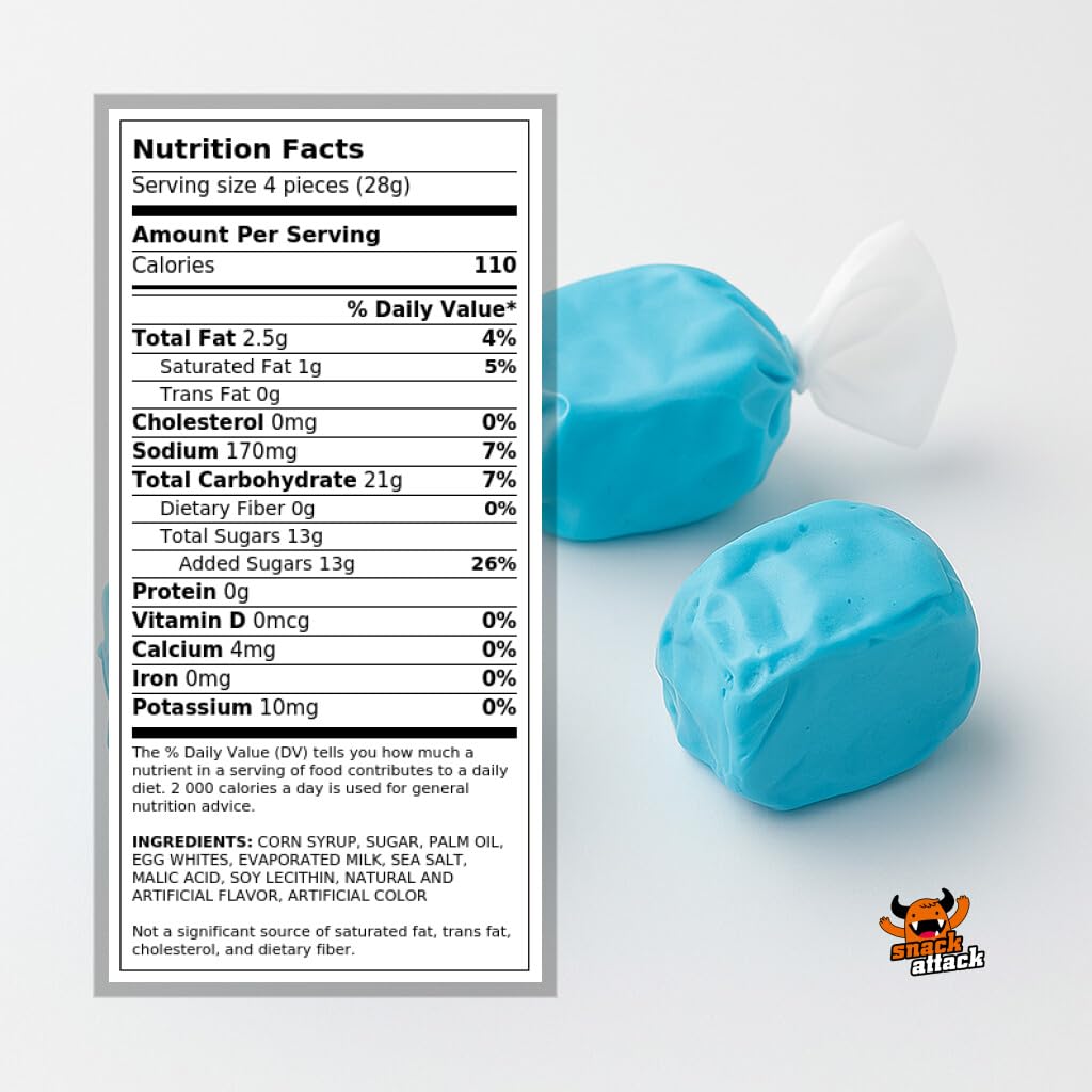 Blue Raspberry Salt Water Taffy By Snack Attack, Individually Wrapped Bulk 5Lb Bag - Chewy Saltwater Taffy Candy | Gluten-Free,