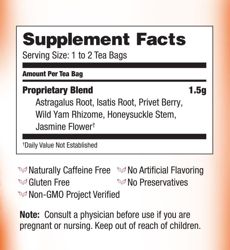 Bravo Tea Triple Immune Support Herbal Tea Caffeine Free, 20 Tea Bags