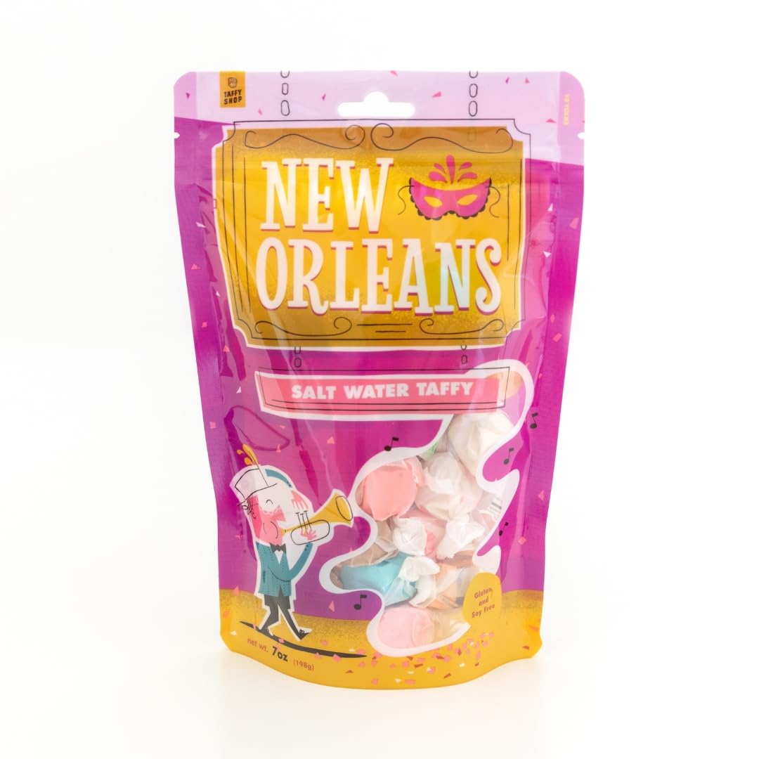 Taffy Shop New Orleans Mardi Gras Salt Water Taffy - Gourmet Soft Chewy Candy, Variety Pack, Bulk Sweet Snack, Fresh Gift & Glut