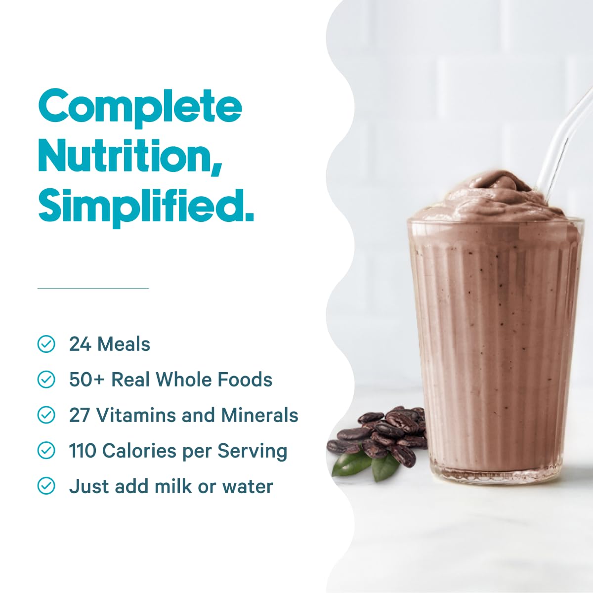 Meal Replacement Shake - Nutritious Plant Based Organic Protein Powder (Chocolate, 24 Servings) - Meal Replacement & Snack for B