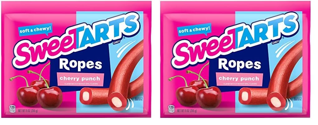 SweeTARTS Soft & Chewy Ropes Candy, Cherry Punch, 9 Ounce (Pack of 2)