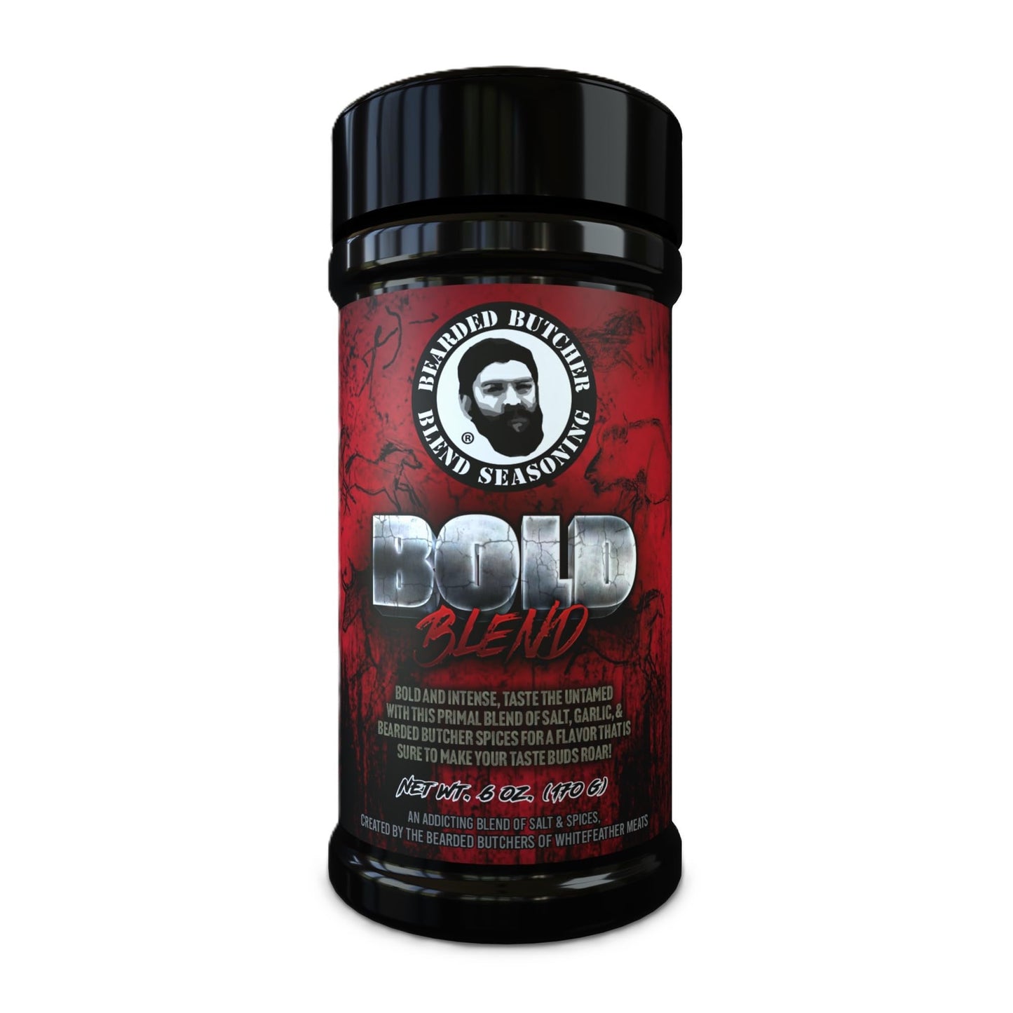 Bearded Butchers Bold Blend, 6 oz Shaker - Bold Salt, Garlic & Spice Blend for Steaks, Burgers, Roasts, Game Meats, Fries - No M