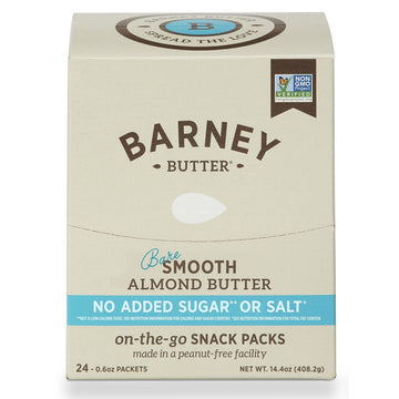 Barney Butter Almond Butter Snack Packs, No Added Sugar, 0.6 Ounce (Pack of 24), Bare Smooth, Non-GMO, Gluten Free, Vegan