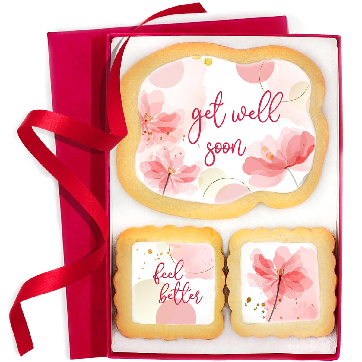 Get Well Soon Cookies Gift Basket For Women And Girls Feel Better After Surgery Broken Arm Leg Cookie Treat Floral Flowers Package | 3 Pack | Nut Free | Kosher