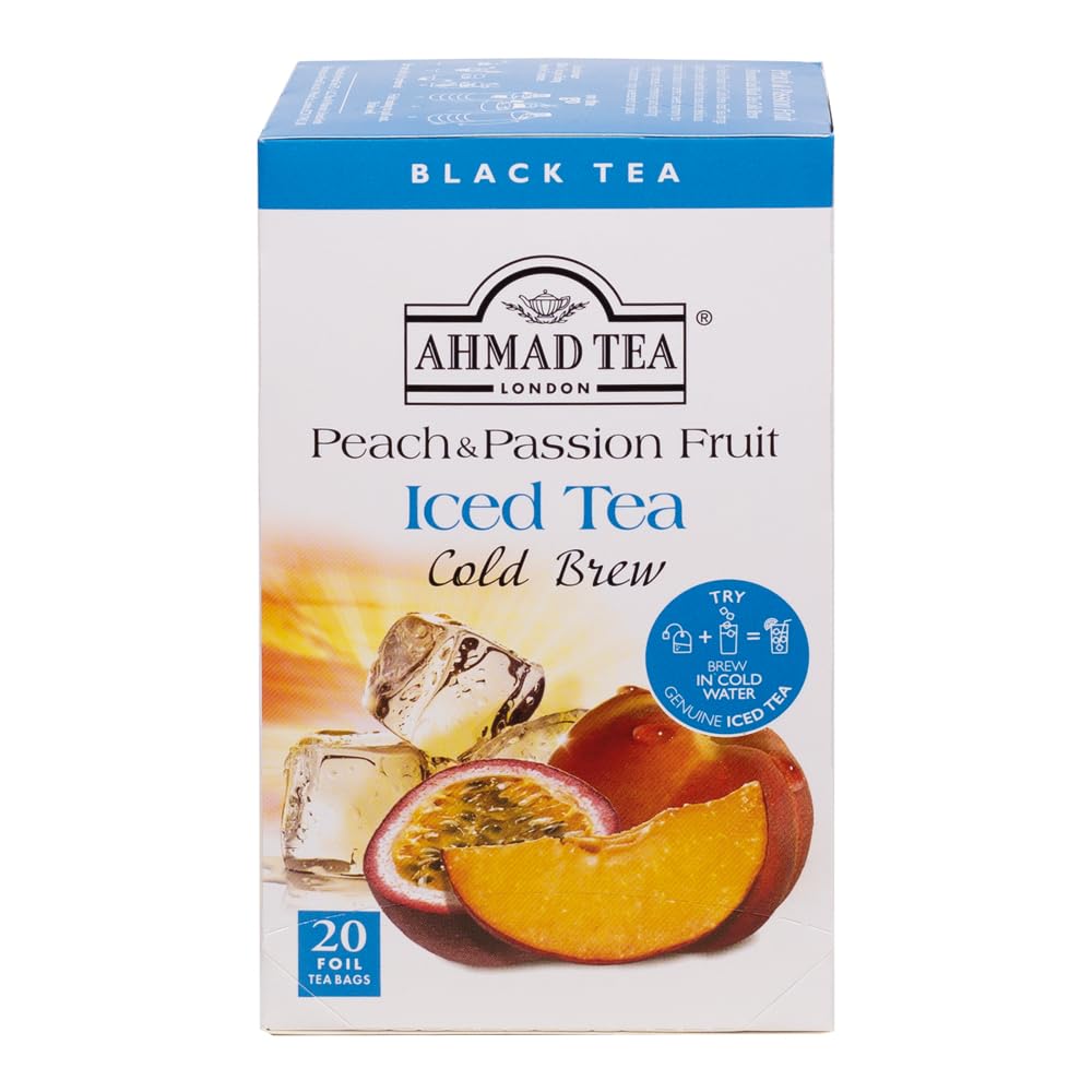 Ahmad Tea Black Tea, Cold Brew Peach and Passion Fruit Teabags, Iced Tea, 20 ct (Pack of 1) - Caffeinated and Sugar-Free