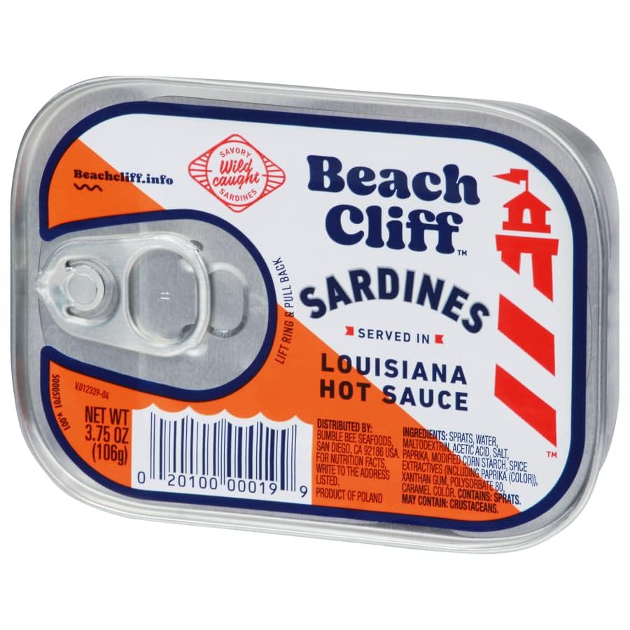 Beach Cliff Wild Caught Sardines In Louisiana Hot Sauce, 3.75 Oz Can - 11G Protein Per Serving - Gluten Free, Keto Friendly