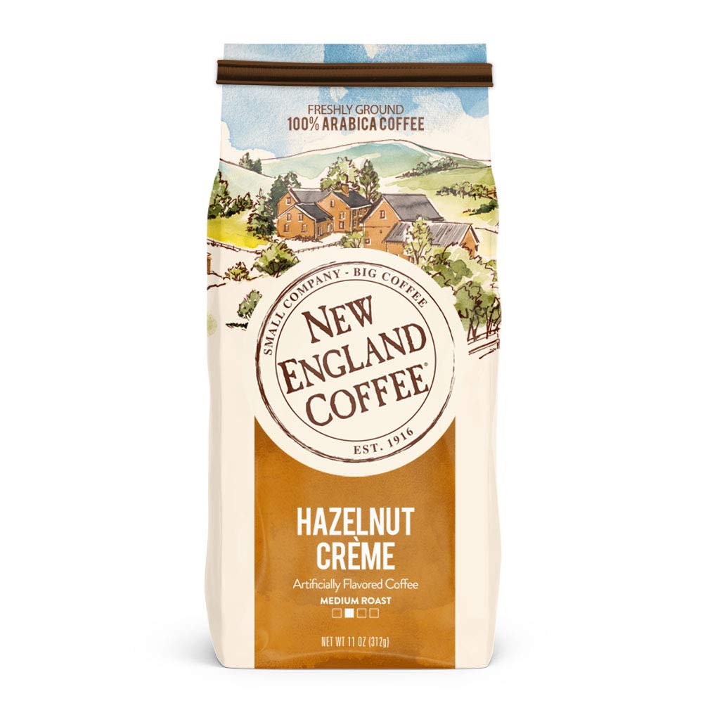 New England Coffee Hazelnut Crème Medium Roast Ground Coffee, 11oz Bag