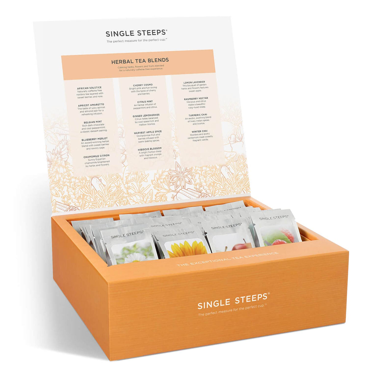 Tea Forte Single Steeps Loose Leaf Herbal Tea Sampler, Assorted Variety Tea Chest Box, Single Serve Pouches, 28 Count (Pack Of 1