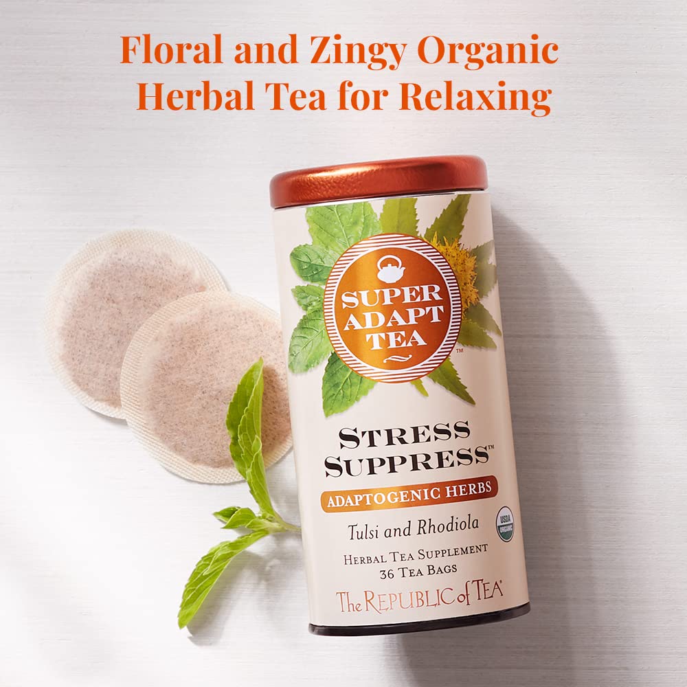 The Republic of Tea Stress Suppress Herbal Tea, Organic, Caffeine Free, Tulsi & Rhodiola, 36 Tea Bags