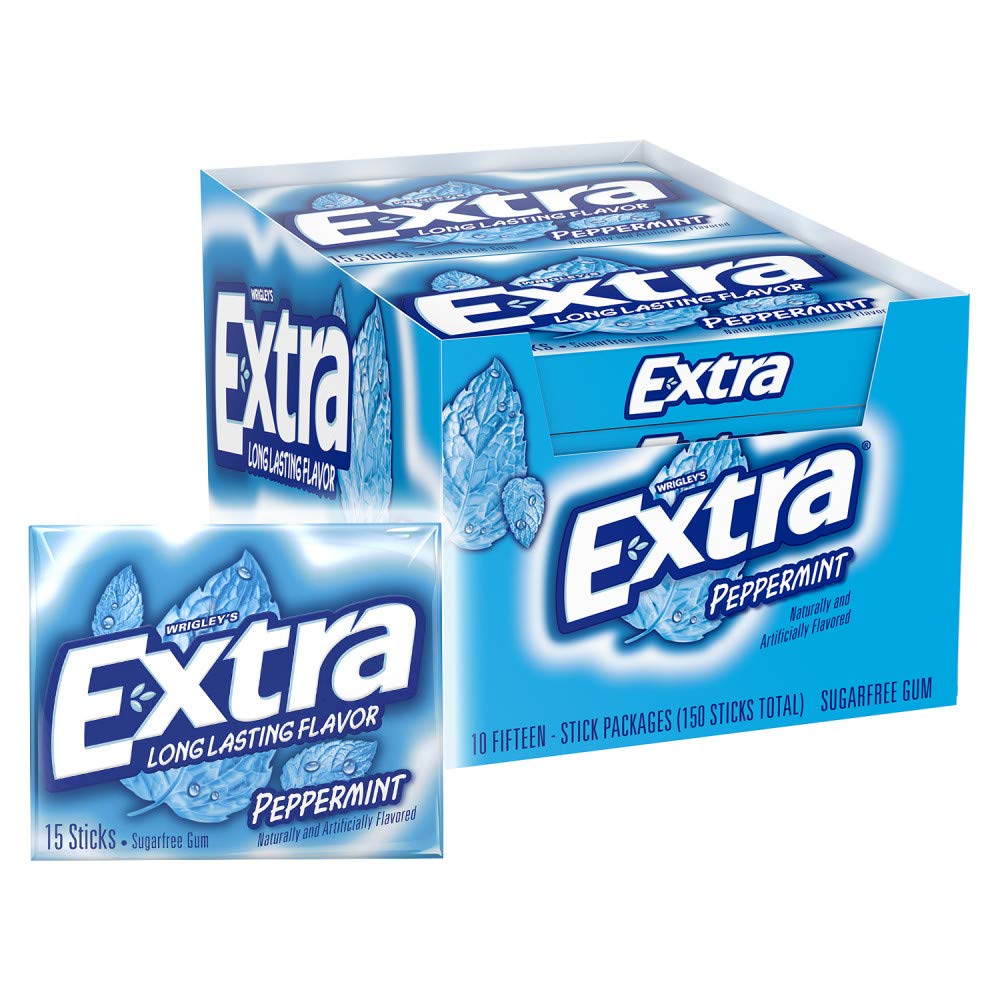 Extra Gum Peppermint Chewing Gum, 15 Pieces (Pack Of 10)