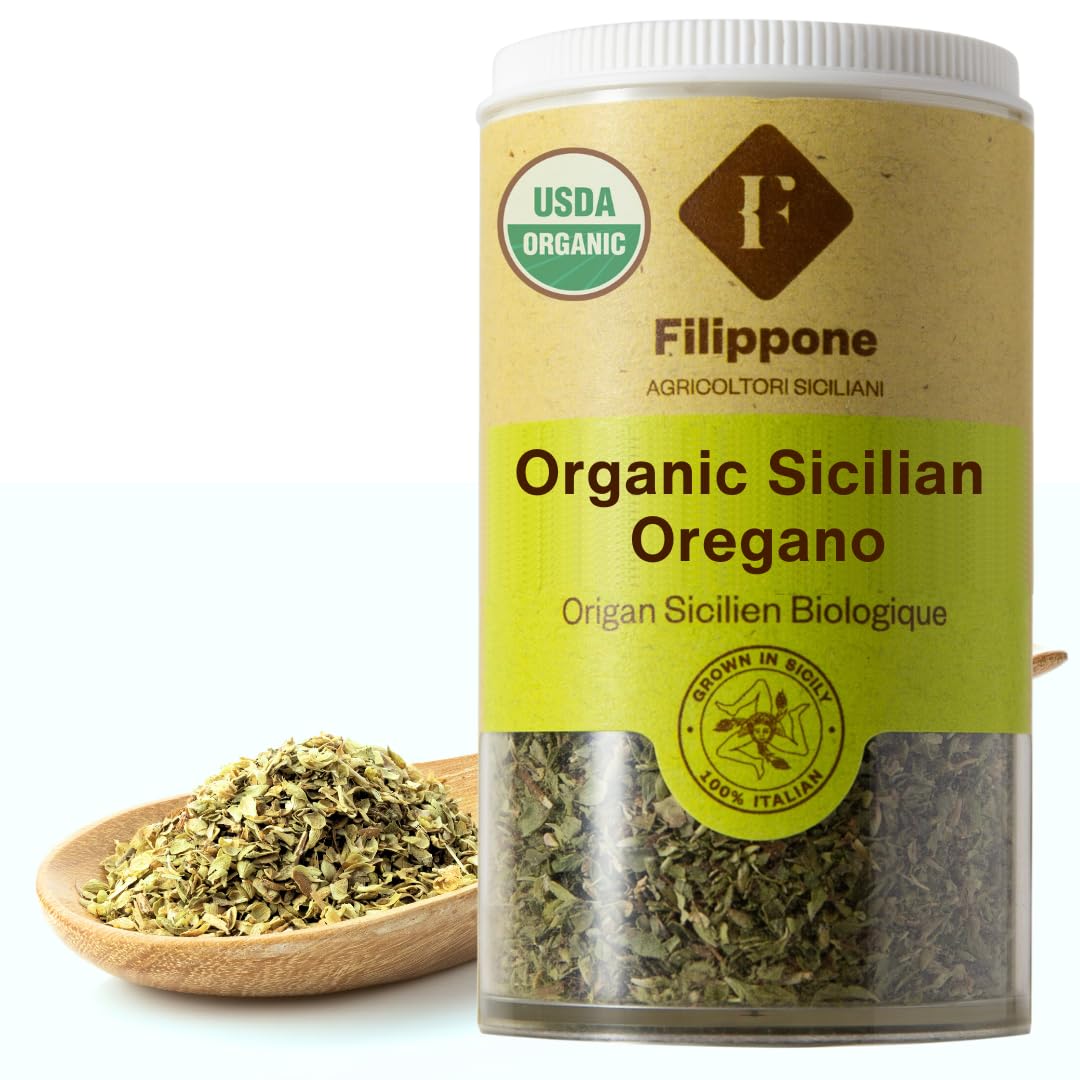 FILIPPONE Filippone Organic Crushed Oregano Seasoning, 20 g (0.70 oz), Italian Dried Oregano Shaker, Sicilian Oregano with inten