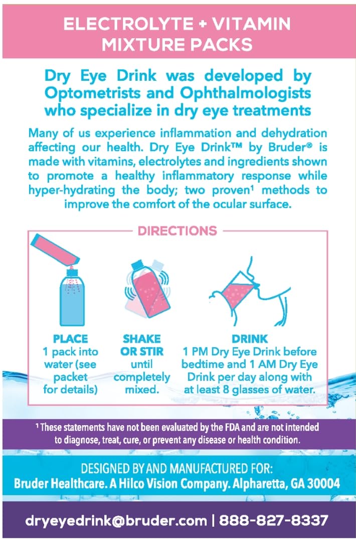 The Dry Eye Drink L Ultimate Hydration For Dry Eyes L Sugar-Free Electrolyte Powder Packets L Blended With Vitamins, Green Tea, Turmeric, Taurine, And Dha L 5G X 20 Packets (Strawberry Lemon Am/Pm)