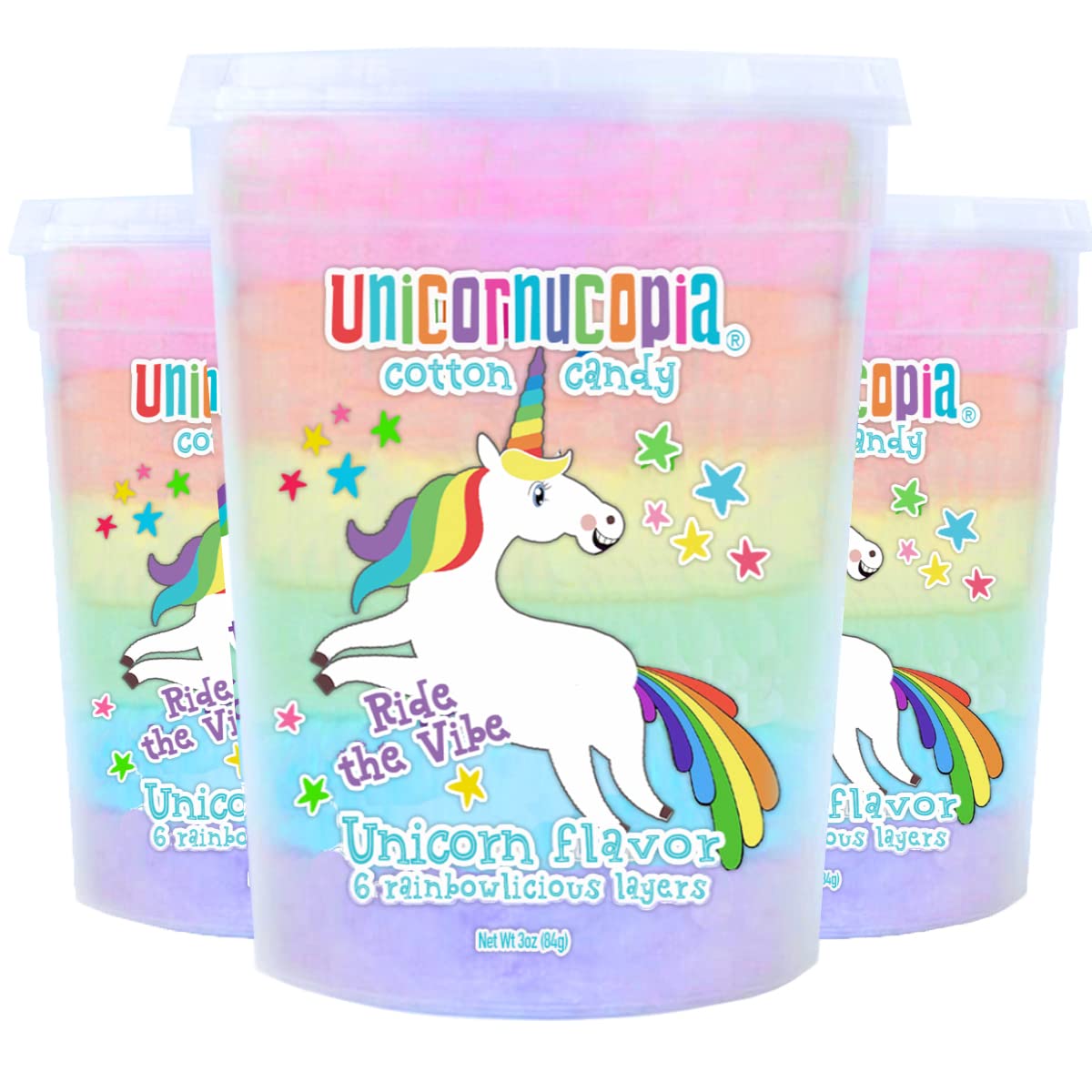 Unicornucopia Cotton Candy - 3 Pack - 6 Flavor Rainbow Party Favors for Kids - Ideal for Birthday Goodie Bags