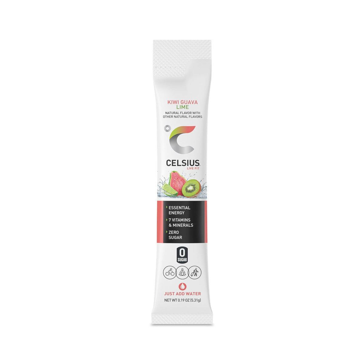 CELSIUS On-the-Go Powder Sticks, Kiwi Guava Lime Flavor, Essential Energy, 2.6 oz (14 Sticks) - Instant Energy Boost