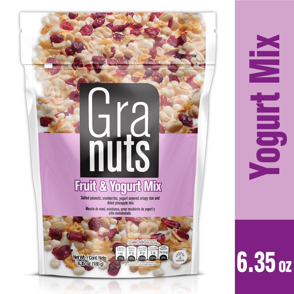GRANUTS Fruit & Yogurt Mix Family Pack - Crispy Yogurt-Covered Rice with Peanuts, Cranberries & Pineapple - 6.35 Oz Snack