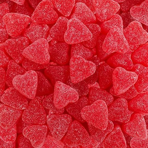 Queen City Candy Cave Sugar Dusted Sweet Heart Cherry JuJu Candy, Vibrant Cherry Gummy Hearts (2 Pound)