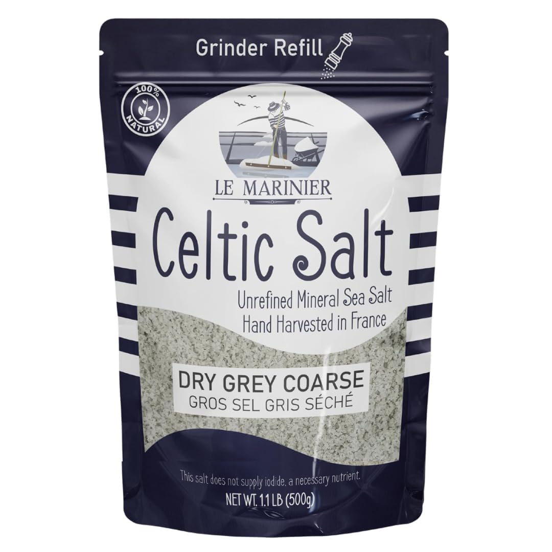 Le Marinier French Sea Salt Dry Grey Coarse, 1.1Lb – 18Oz (500G). Mineral Rich 100% Natural And Unrefined. Perfect For Grinders. Coarse Celtic Salt Organic. Hand Harvested Mineral Salt (1.1Lb Dry Grey)